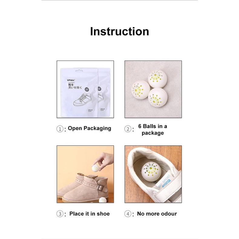 6-Pack Shoe Deodorizer Balls - Eliminate Foot Odor & Keep Shoes Fresh