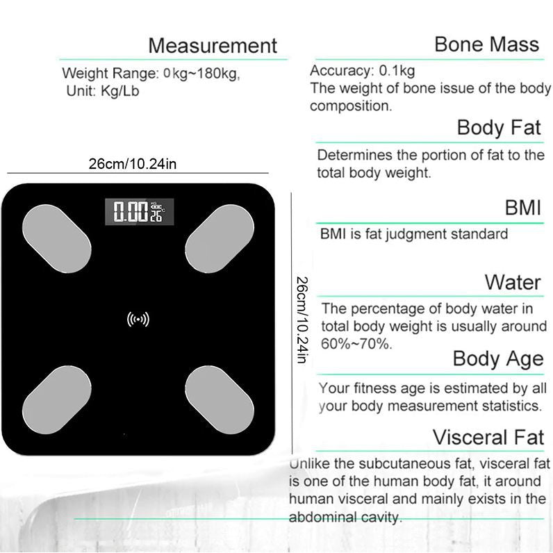 Smart Body Fat Scale with Bluetooth - Track Weight & Body Composition