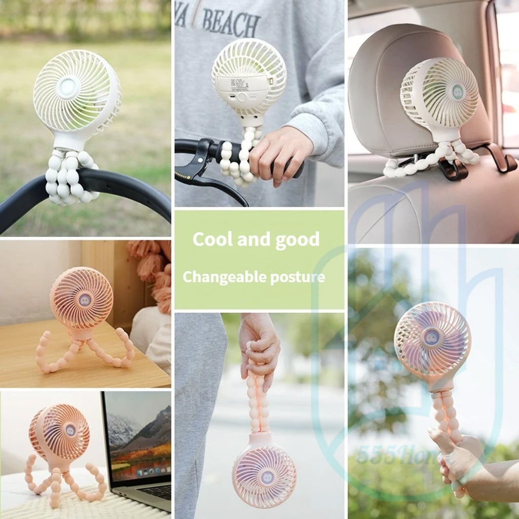 [SG] Octopus Stroller Fan / Portable Mini USB Fan Handheld Fan / Flexible Tripod Fix Baby Pram Car Seat, Crib, Desk