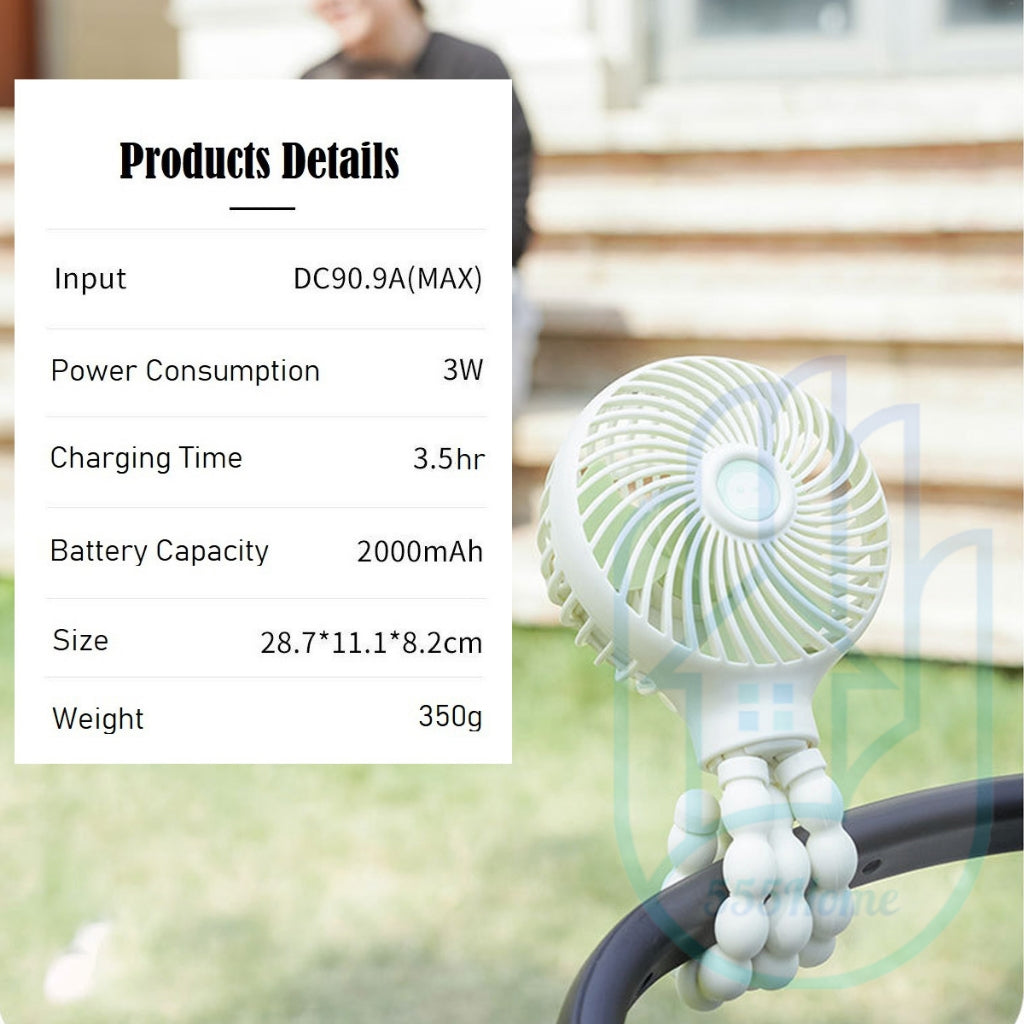 [SG] Octopus Stroller Fan / Portable Mini USB Fan Handheld Fan / Flexible Tripod Fix Baby Pram Car Seat, Crib, Desk
