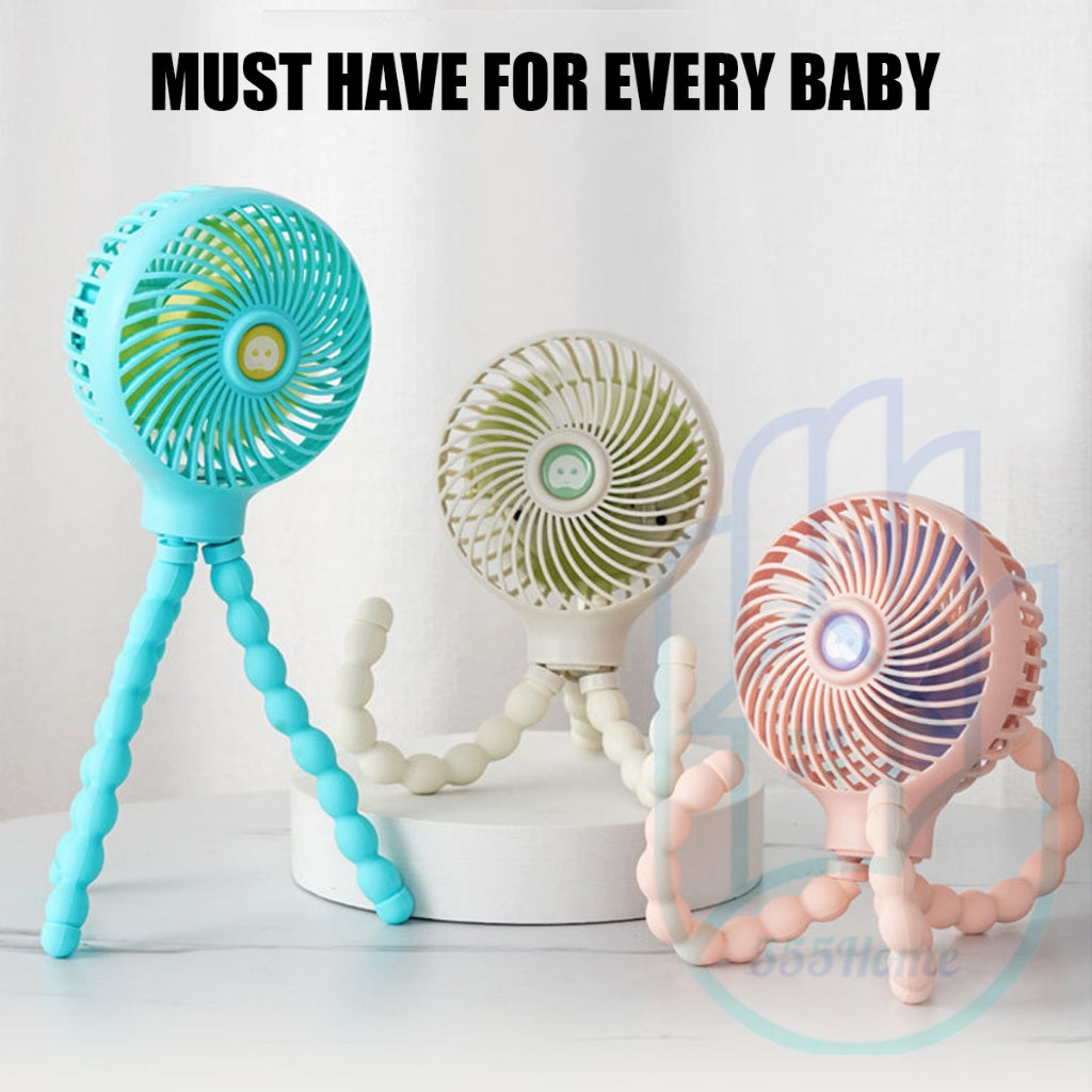 [SG] Octopus Stroller Fan / Portable Mini USB Fan Handheld Fan / Flexible Tripod Fix Baby Pram Car Seat, Crib, Desk
